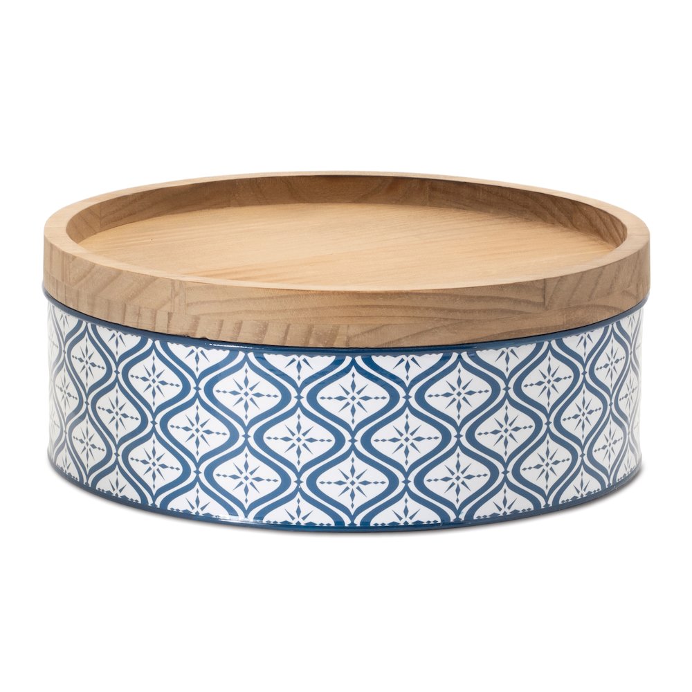 Metal Patterned Canister with Natural Wood Lid (Set of 2). Picture 2