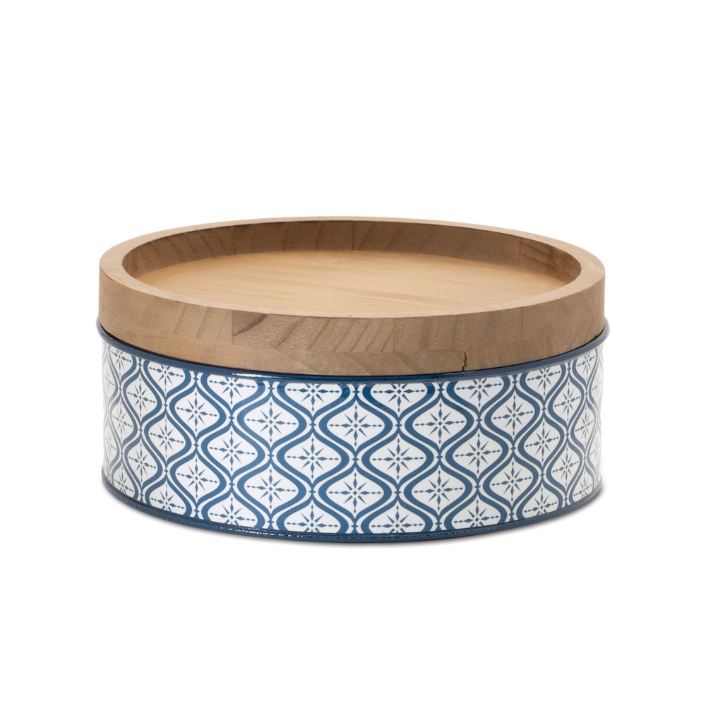 Metal Patterned Canister with Natural Wood Lid (Set of 2). Picture 3