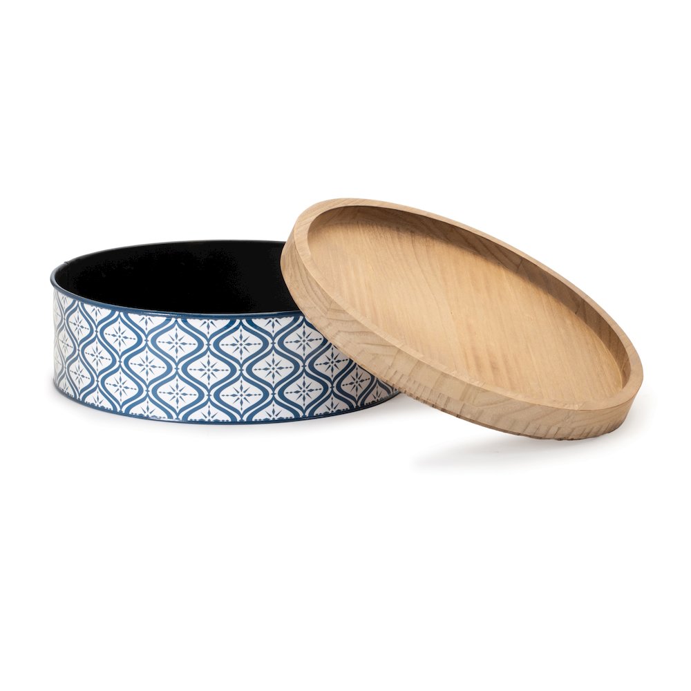 Metal Patterned Canister with Natural Wood Lid (Set of 2). Picture 4