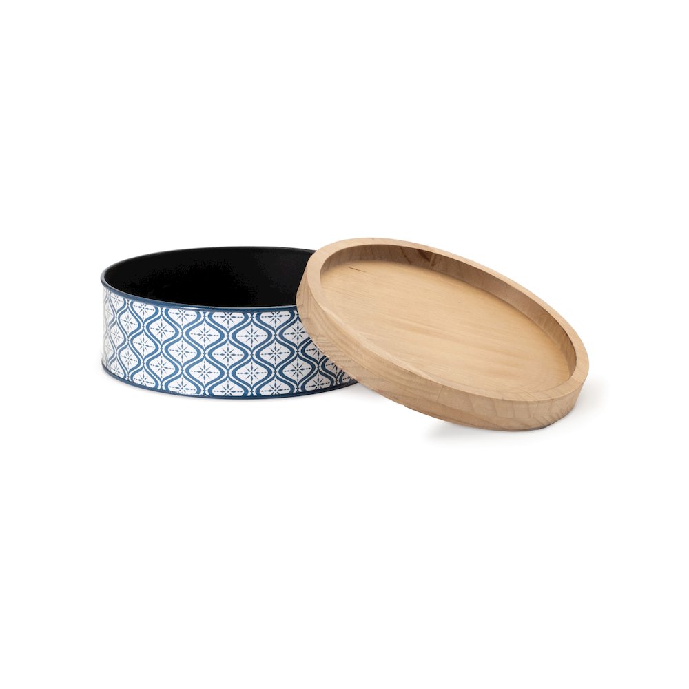Metal Patterned Canister with Natural Wood Lid (Set of 2). Picture 5