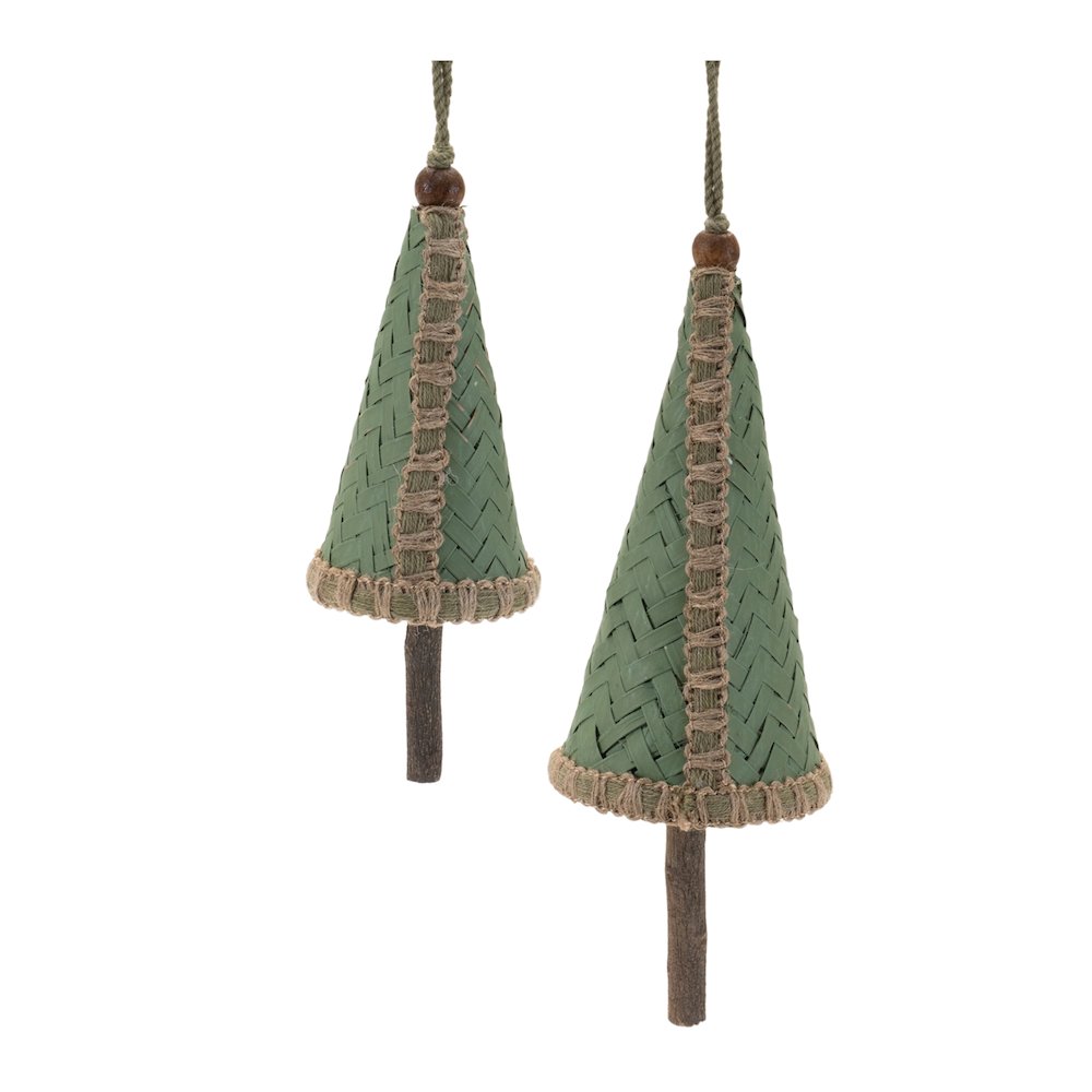 Woven Bamboo Pine Tree Ornament (Set of 4). Picture 1