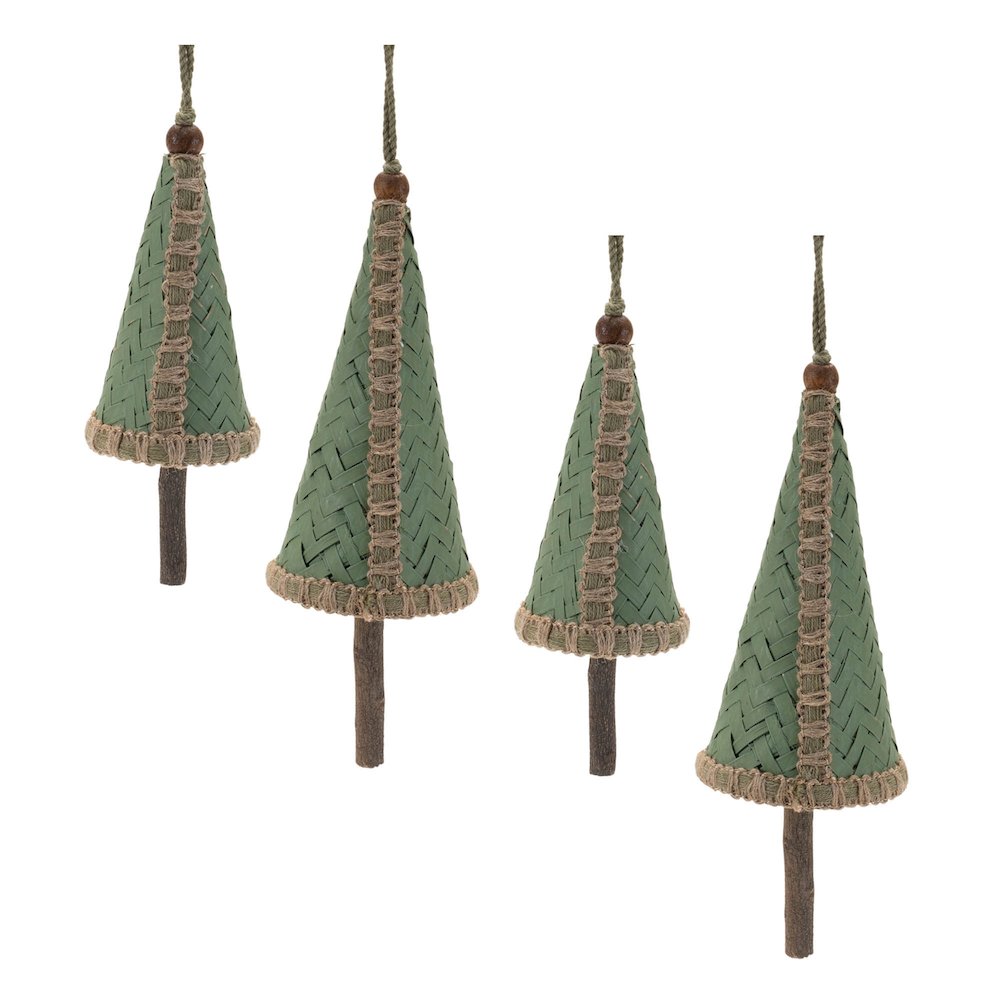 Woven Bamboo Pine Tree Ornament (Set of 4). Picture 8