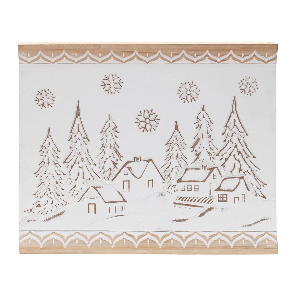 Carved Wood Winter Village Wall Art 19"L. Picture 1