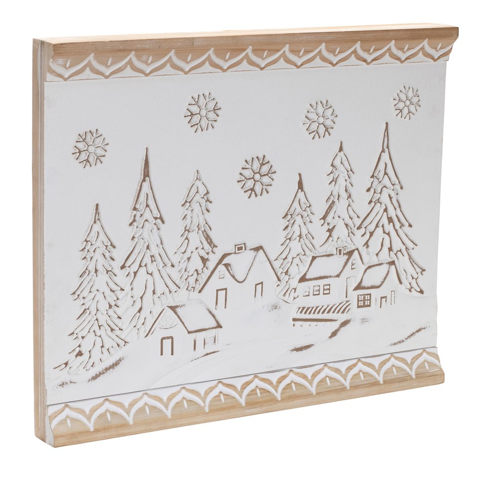 Carved Wood Winter Village Wall Art 19"L. Picture 2