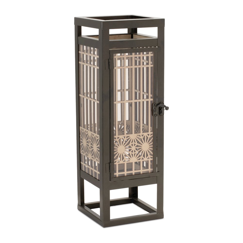 Cut Out Wood Candle Holder with Iron Frame 15"H. Picture 1