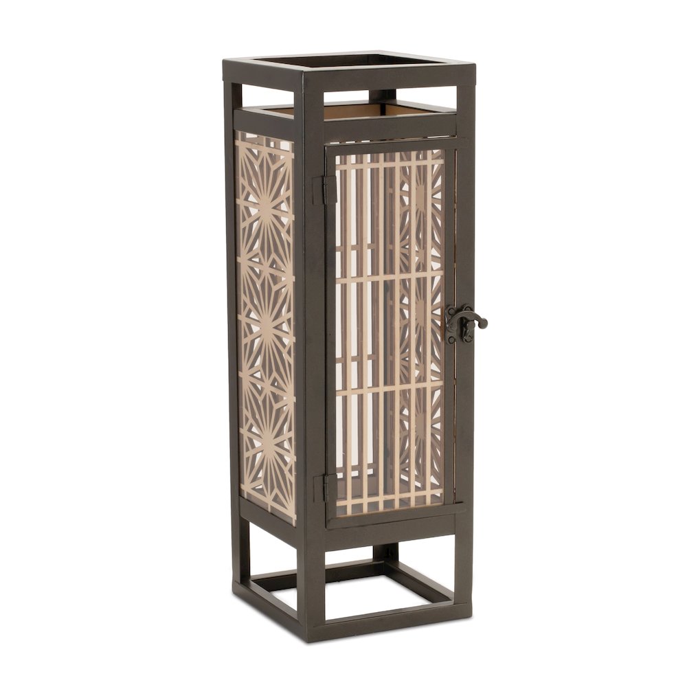 Cut Out Wood Candle Holder with Iron Frame 15"H. Picture 1