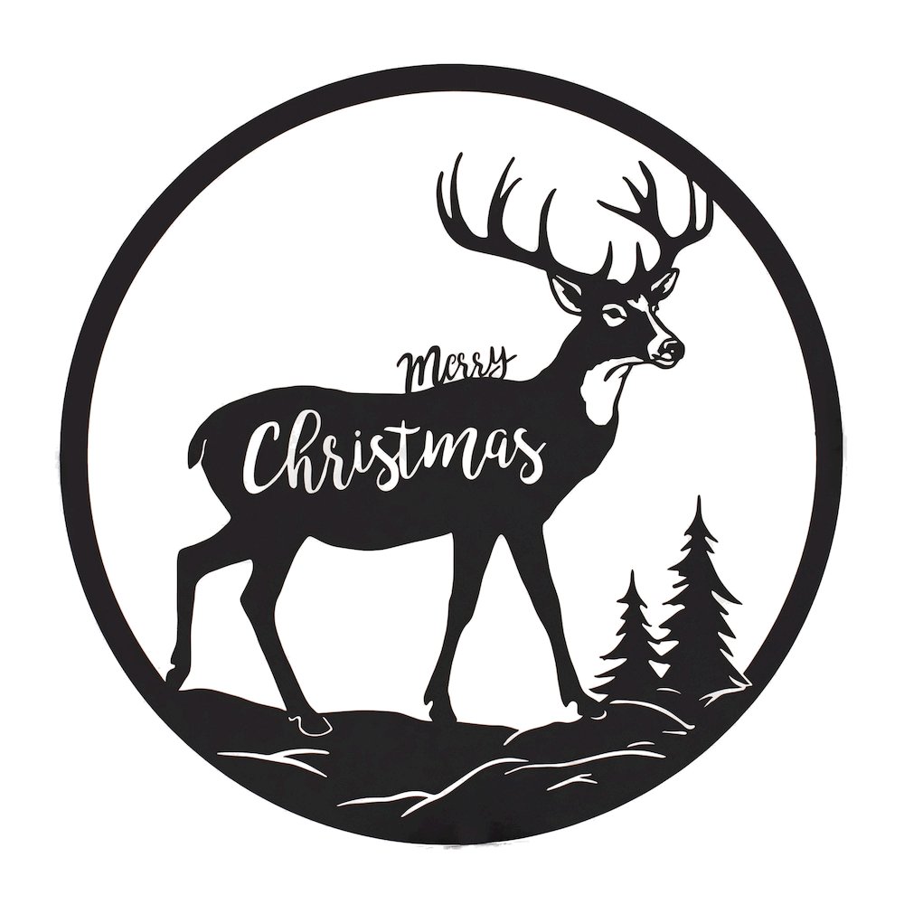 Cut Metal Merry Christmas Deer Plaque 16"D. Picture 1