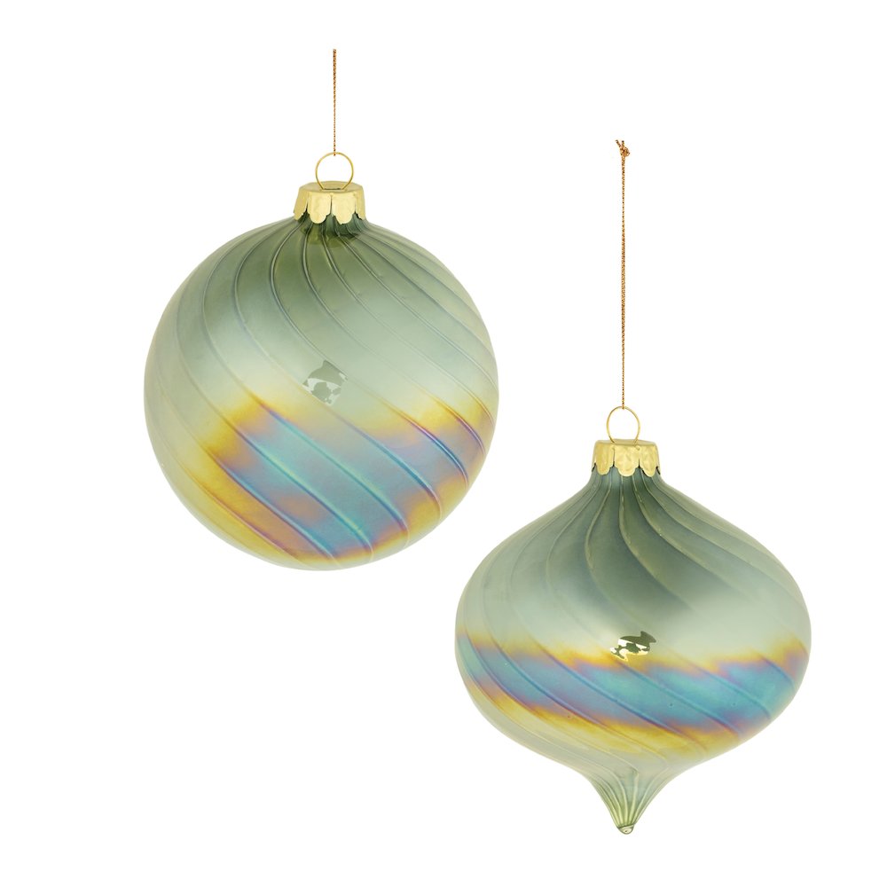 Iridescent Swirled Glass Ornament (Set of 6). Picture 1