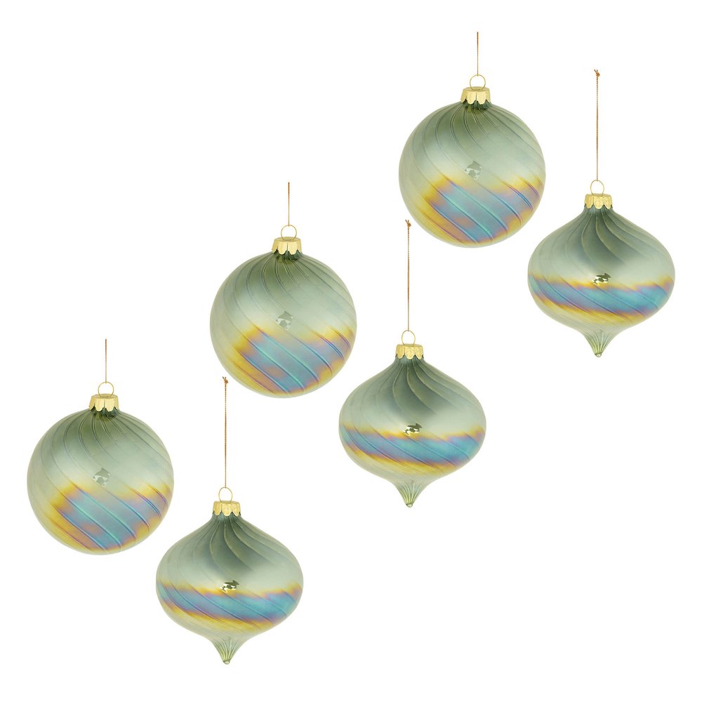 Iridescent Swirled Glass Ornament (Set of 6). Picture 5