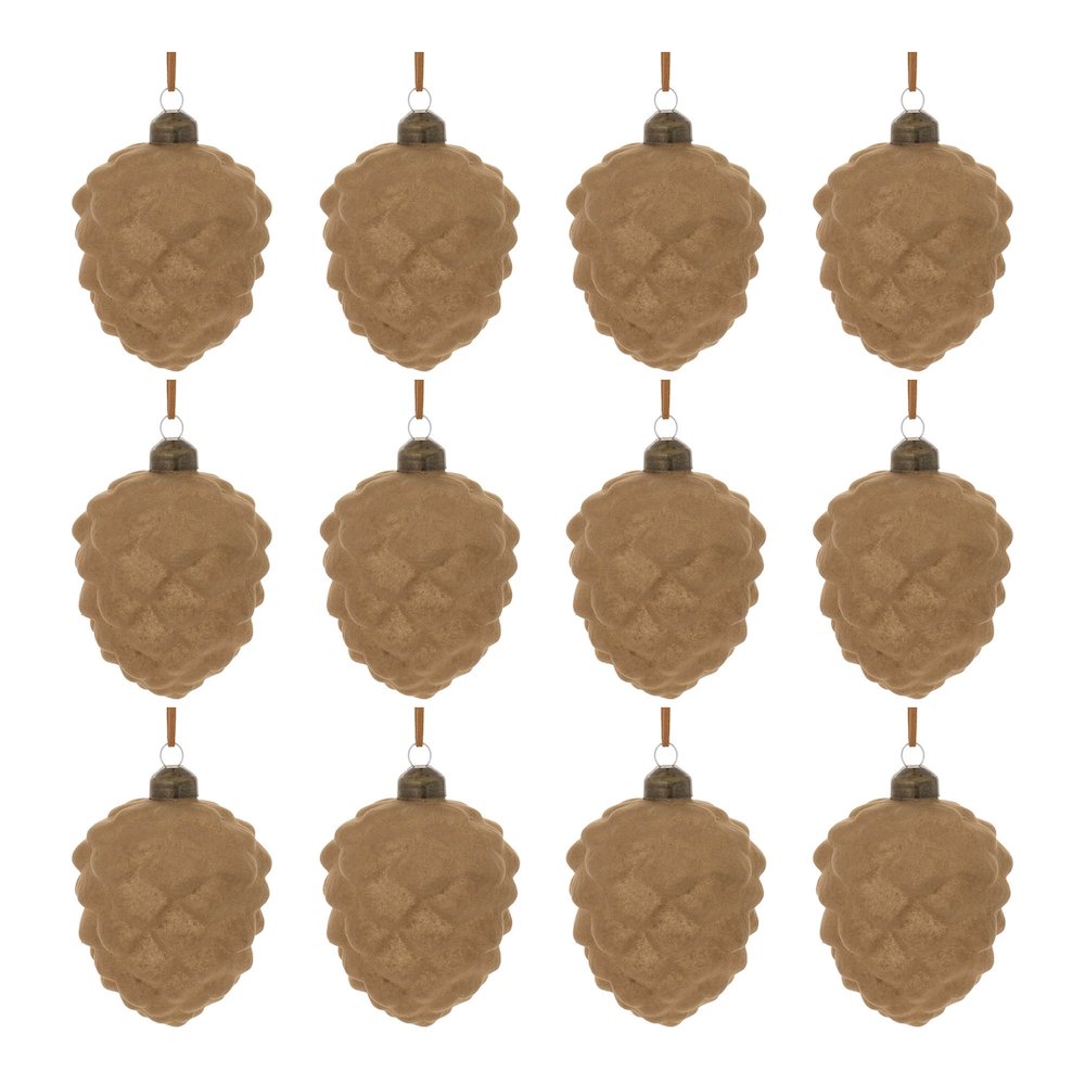 Flocked Glass Pinecone Ornament (Set of 12). Picture 3