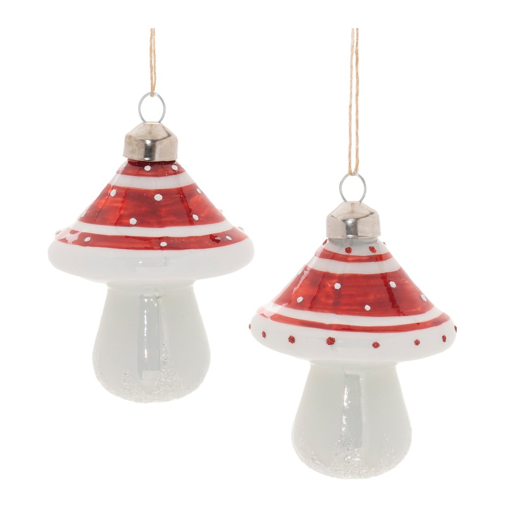 Glittered Glass Mushroom Ornament (Set of 6). Picture 1