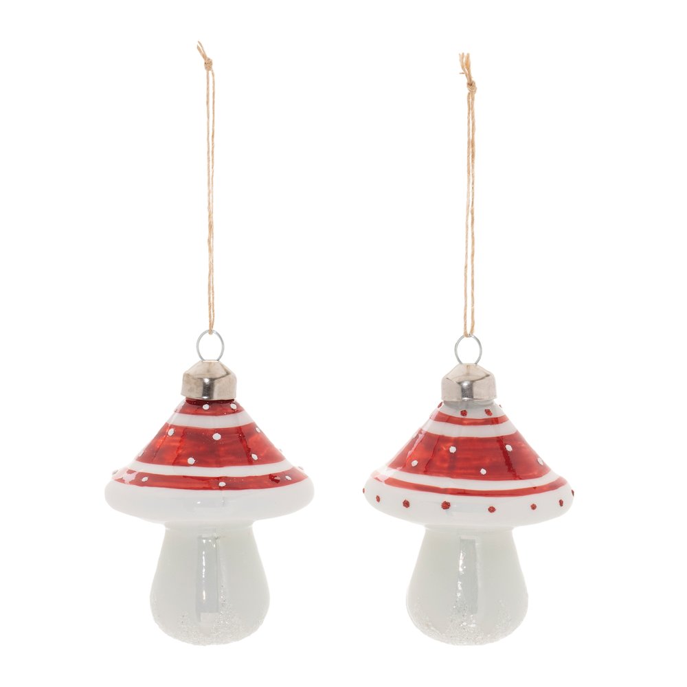 Glittered Glass Mushroom Ornament (Set of 6). Picture 2