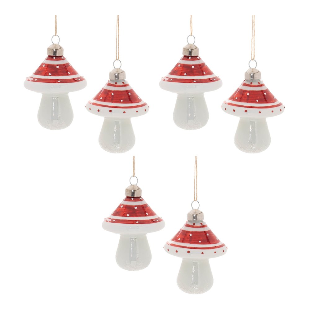 Glittered Glass Mushroom Ornament (Set of 6). Picture 5