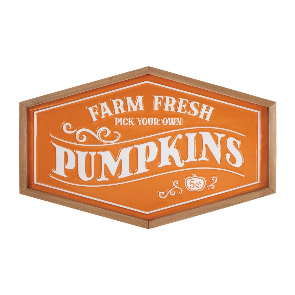 Framed Metal Farm Fresh Pumpkins Sign 19.5"L. Picture 1