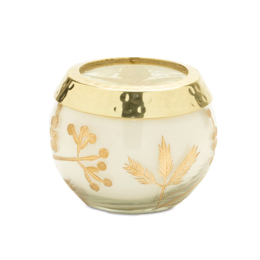 Frosted Juniper Scented Soy Candle with Pressed Leaf Lid (Set of 3). Picture 1