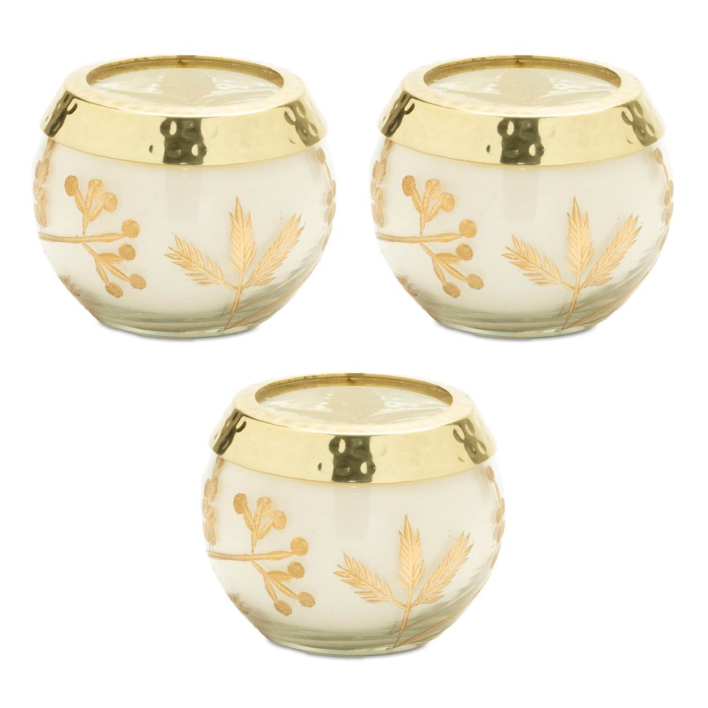 Frosted Juniper Scented Soy Candle with Pressed Leaf Lid (Set of 3). Picture 6