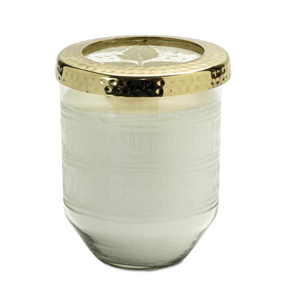 Whit Currant Scented Soy Candle with Pressed Floral Lid 5"D. Picture 1