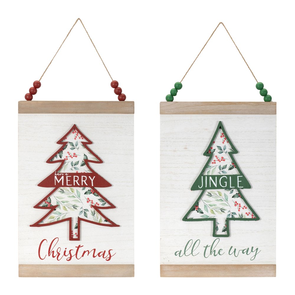 Wood Beaded Merry Christmas Banner (Set of 2). Picture 1