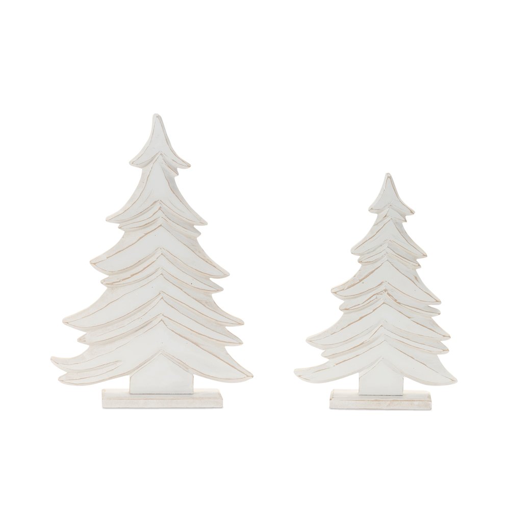 Carved Wood Pine Tree (Set of 2). Picture 1
