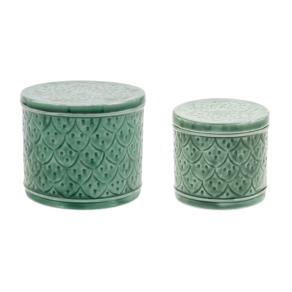 Sage Green Metal Container with Lid (Set of 2). Picture 1