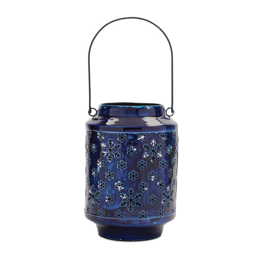 Snowflake Punched Metal Candle Lantern 9.5"H. Picture 1