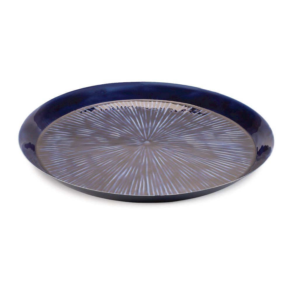 Round Etched Metal Tray 13.5"D. Picture 1