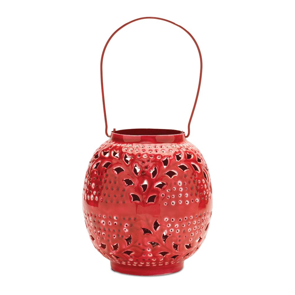 Punched Metal Candle Lantern 8"H. Picture 1