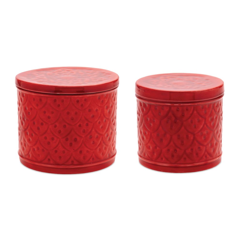 Red Metal Container with Lid (Set of 2). Picture 1