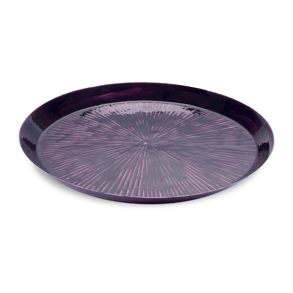 Round Etched Metal Tray 13.5"D. Picture 1