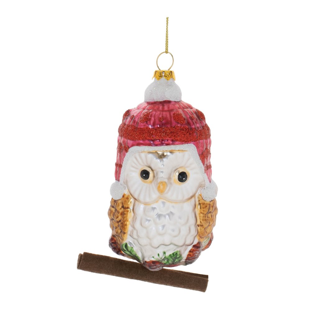 Glittered Glass Owl Ornament (Set of 12). Picture 1