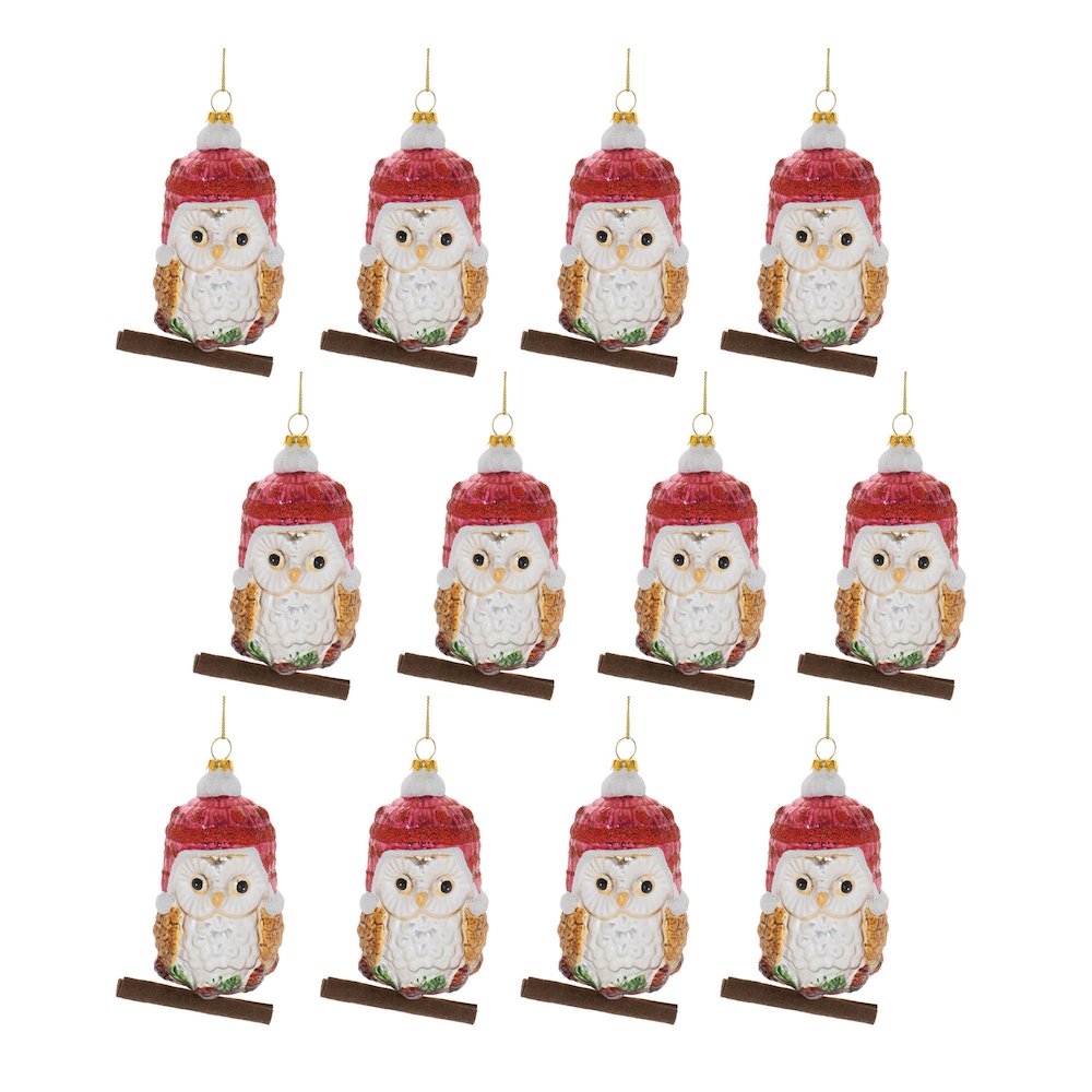 Glittered Glass Owl Ornament (Set of 12). Picture 3