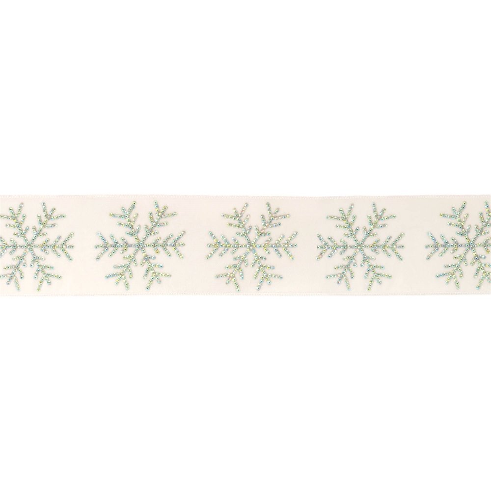 Jeweled Snowflake Wired Ribbon 4" x 5 Yds.. Picture 1
