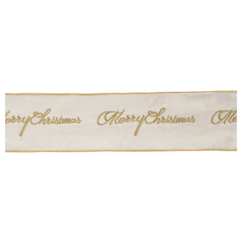 Embroidered Merry Christmas Wired Ribbon 4" x 5 Yds.. Picture 1