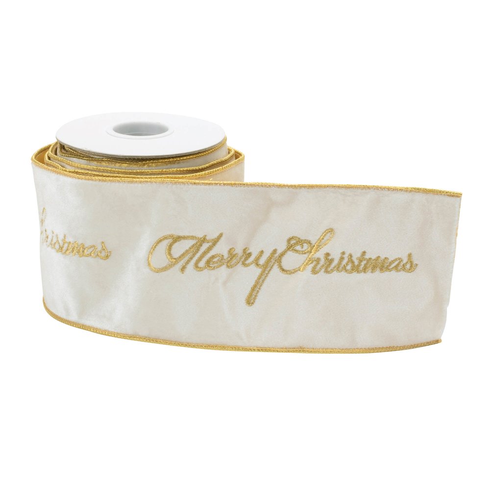 Embroidered Merry Christmas Wired Ribbon 4" x 5 Yds.. Picture 2