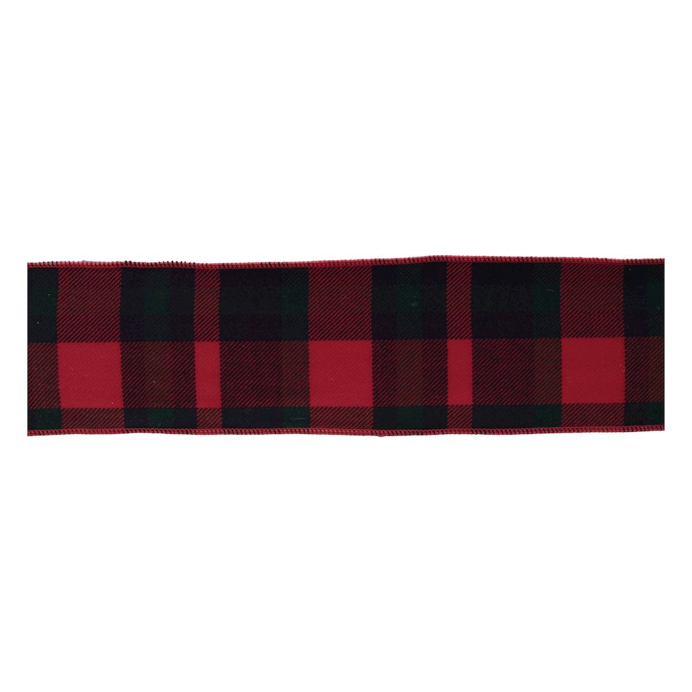 Red and Black Plaid Wired Ribbon (Set of 2). Picture 1