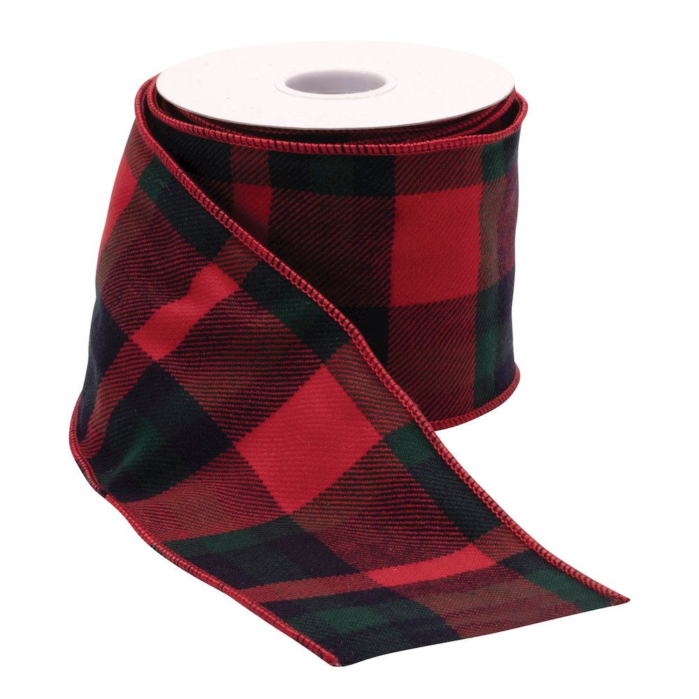 Red and Black Plaid Wired Ribbon (Set of 2). Picture 2