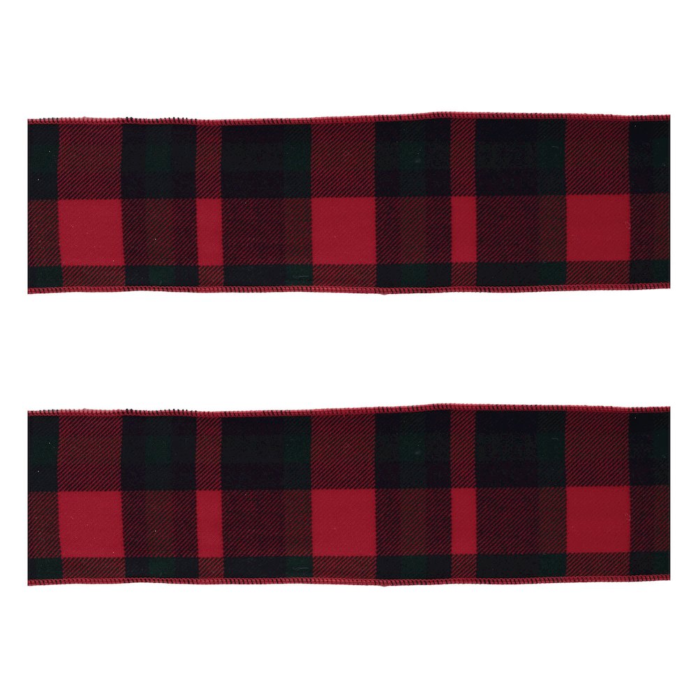 Red and Black Plaid Wired Ribbon (Set of 2). Picture 3