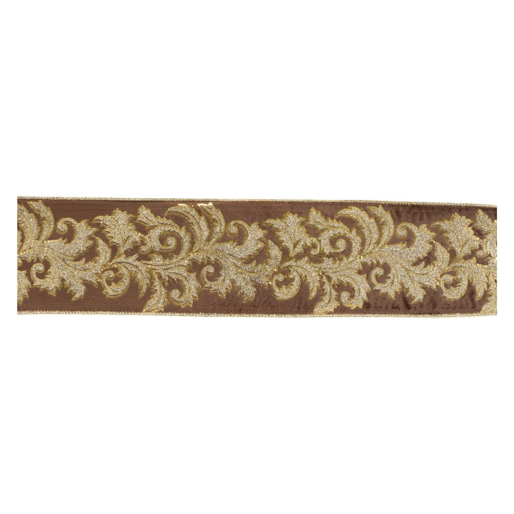Embroidered Damask Wired Ribbon 4" x 5 Yds.. Picture 1