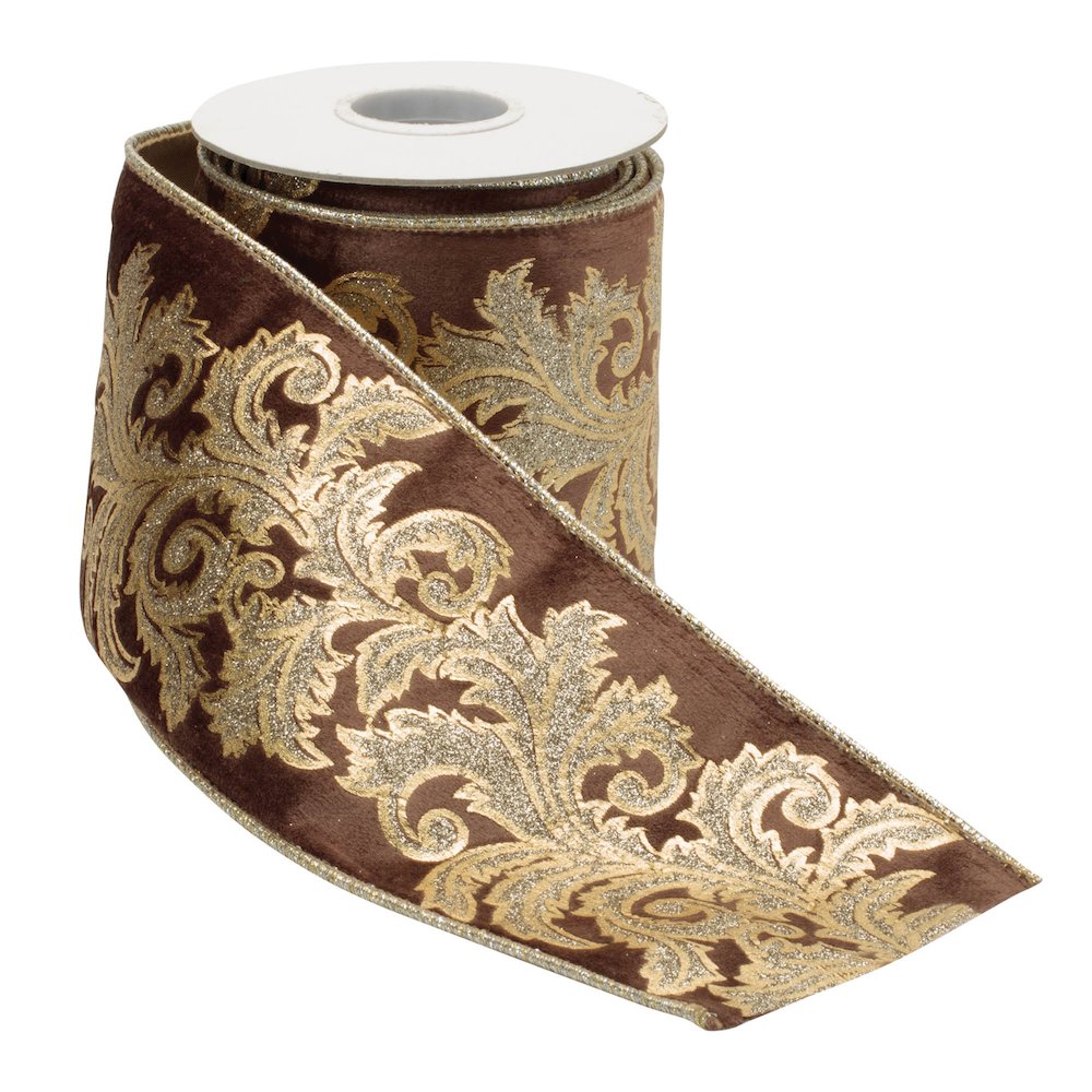 Embroidered Damask Wired Ribbon 4" x 5 Yds.. Picture 2