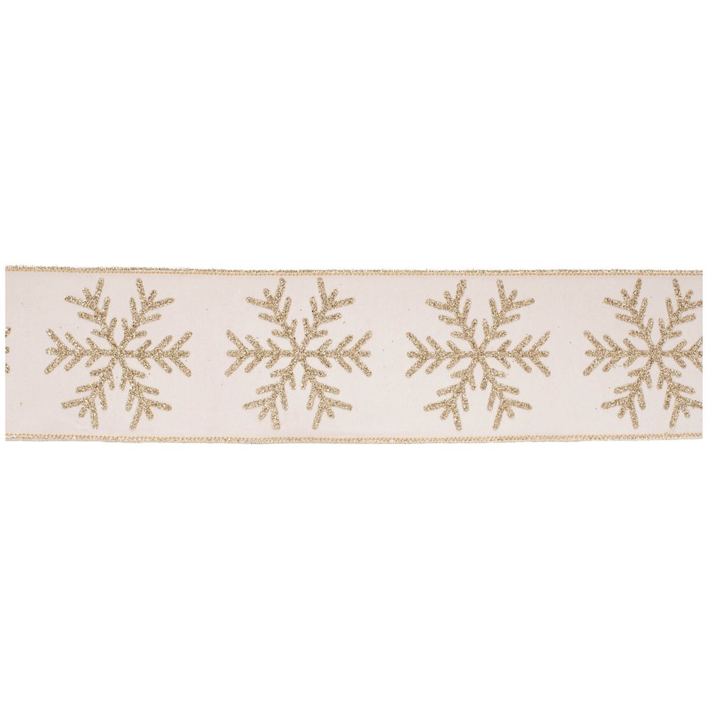 Glittered Snowflake Wired Ribbon 4" x 5 Yds.. Picture 1