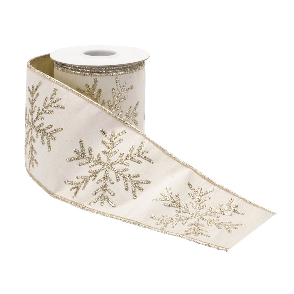Glittered Snowflake Wired Ribbon 4" x 5 Yds.. Picture 2