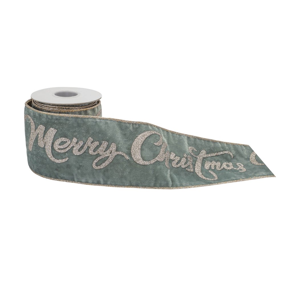 Glittered Merry Christmas Wired Ribbon 4" x 5 Yds.. Picture 2