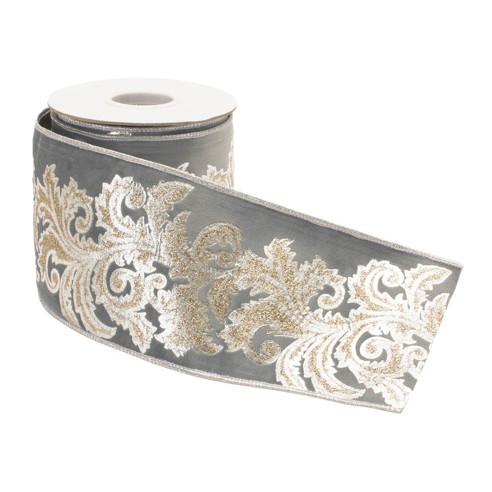 Embroidered Damask Wired Ribbon 4" x 5 Yds.. Picture 2