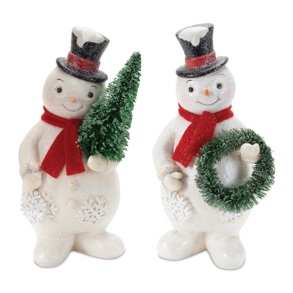 Glittered Snowman Figurine (Set of 2). Picture 1
