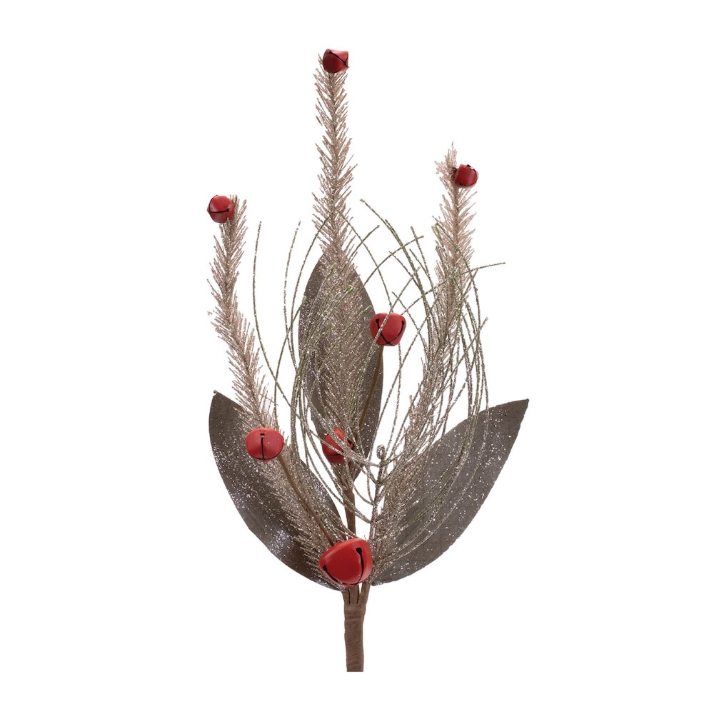 Glittered Pine and Sleigh Bell Spray (Set of 6). Picture 1