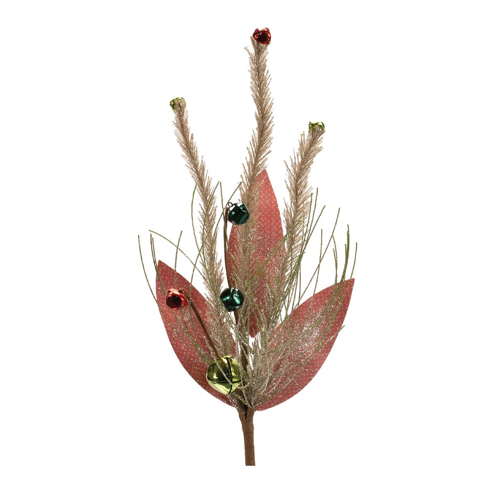 Glittered Pine and Sleigh Bell Spray (Set of 6). Picture 1