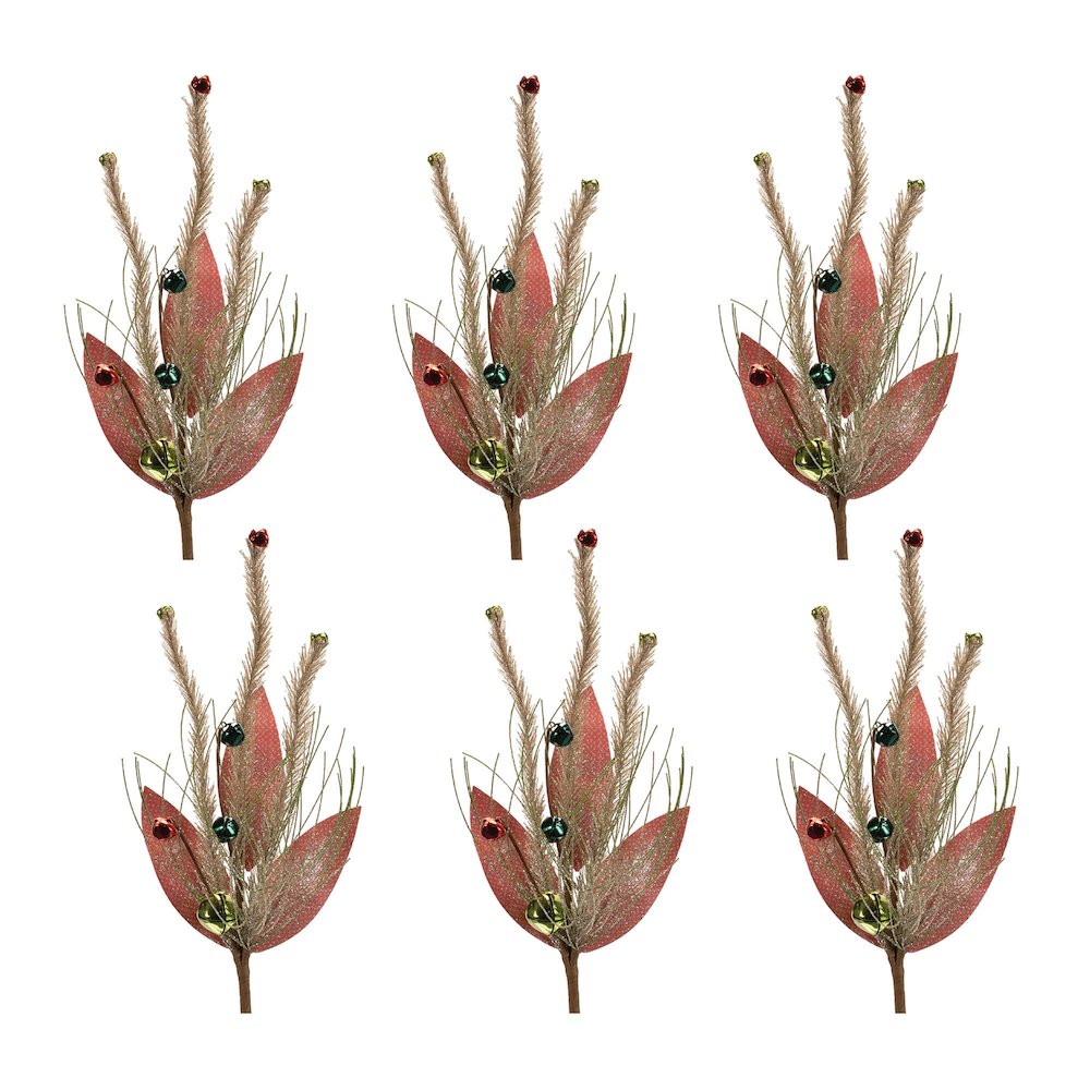 Glittered Pine and Sleigh Bell Spray (Set of 6). Picture 3
