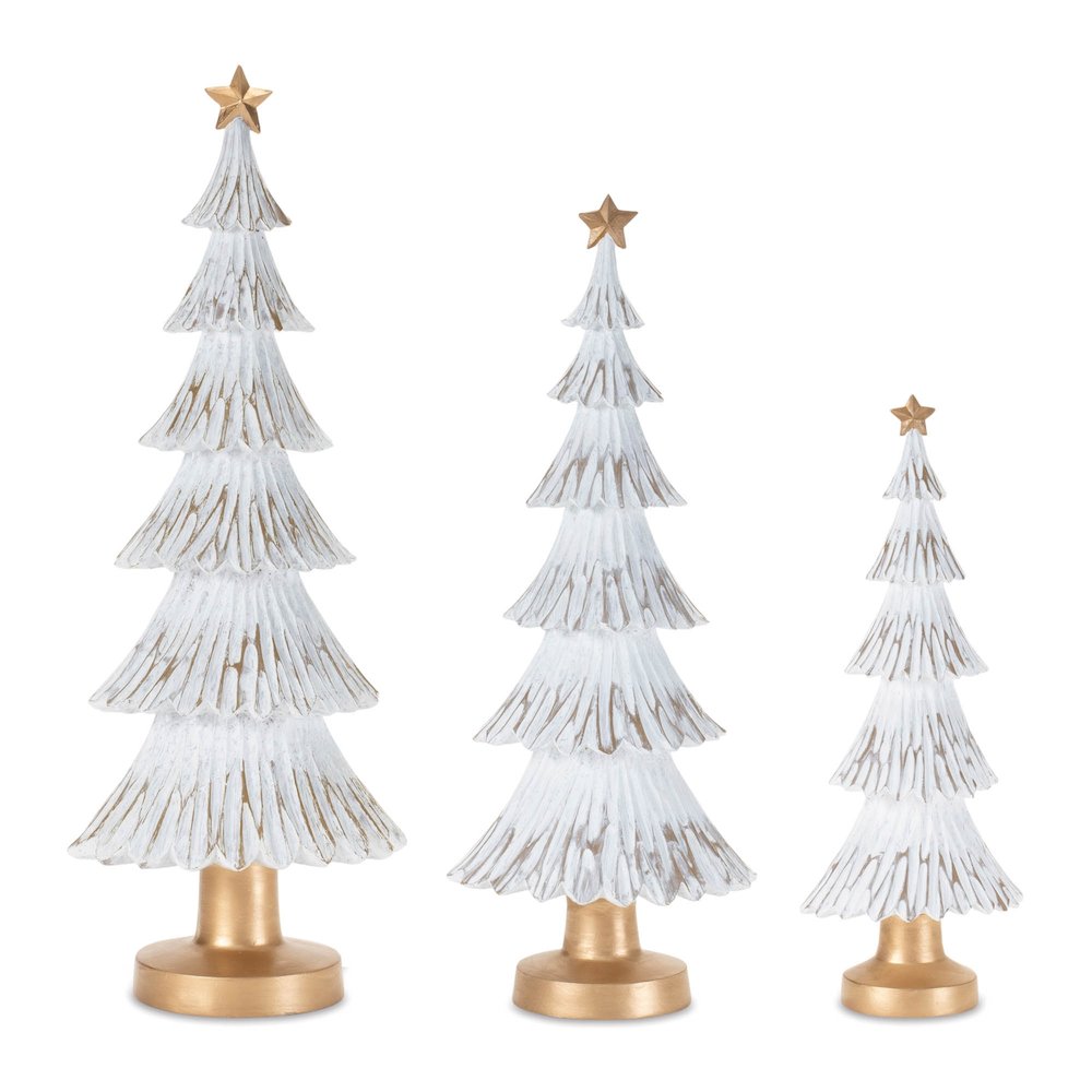 Carved Winter Christmas Tree (Set of 3). Picture 1
