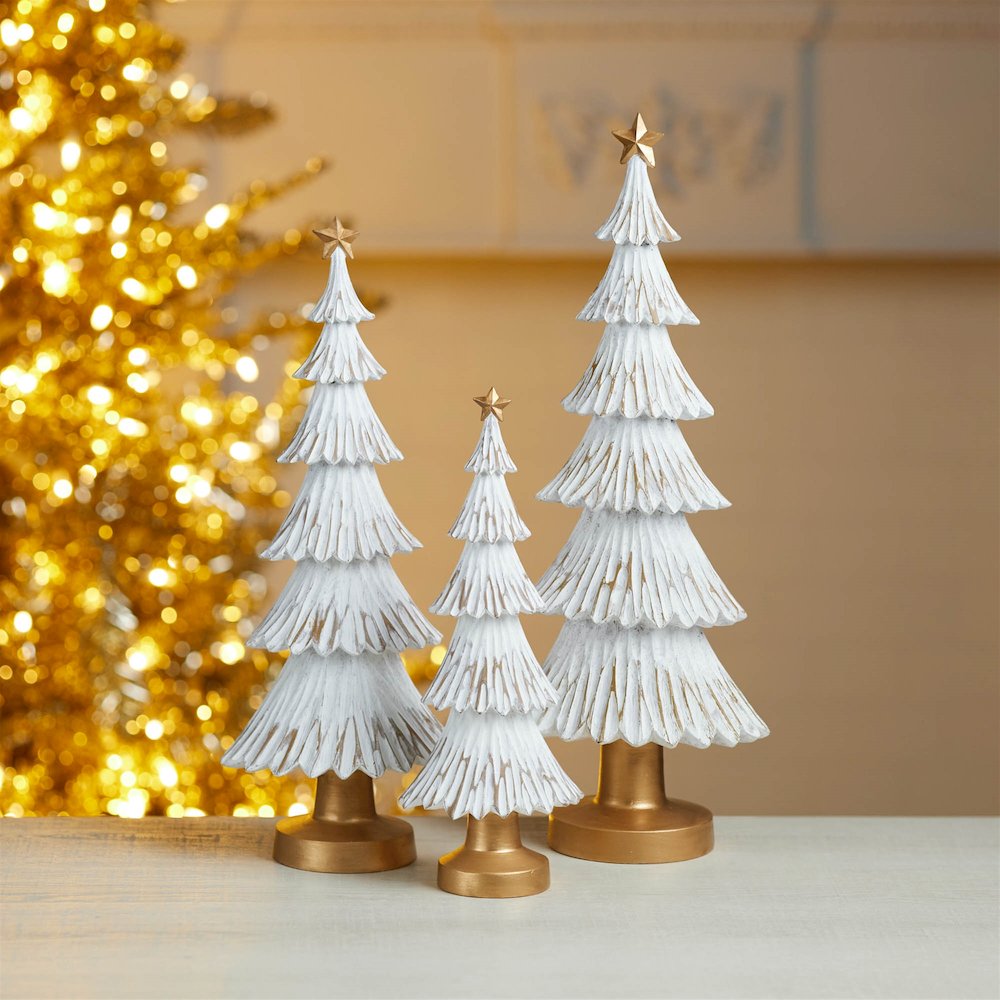 Carved Winter Christmas Tree (Set of 3). Picture 3