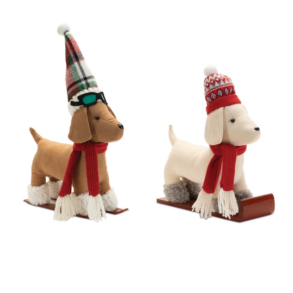 Plush Dog Character on Sled and Skis (Set of 2). Picture 1
